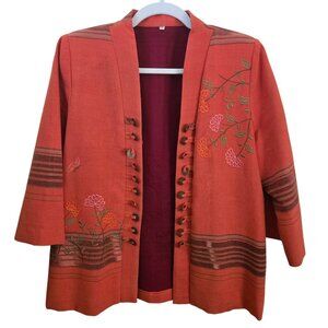 Stunning Vintage Unique Floral Butterfly Embroidered 80s Jacket Size L